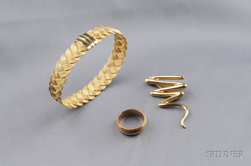 Appraisal: Group of kt Gold Jewelry Items A ropetwist bracelet squiggle