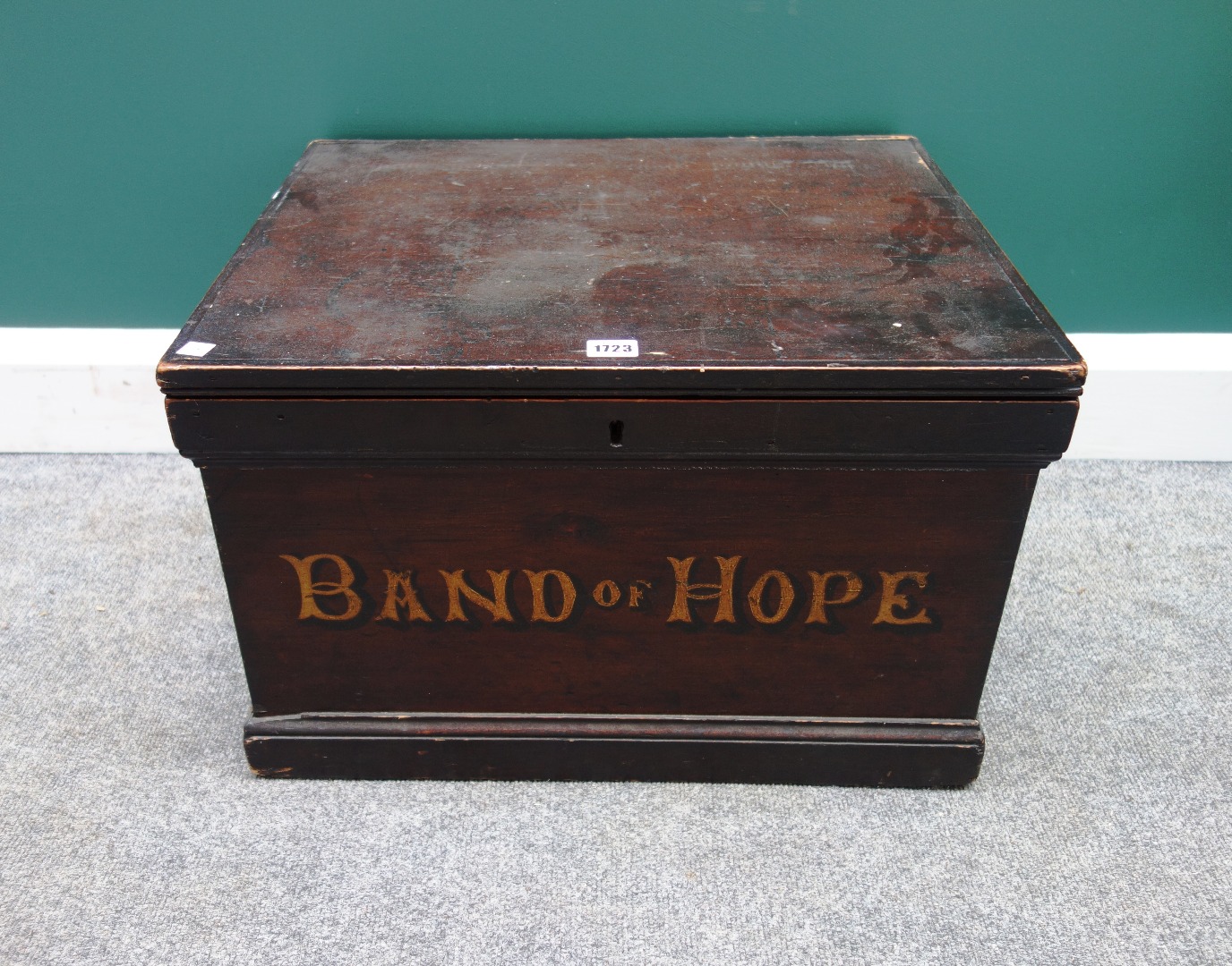 Appraisal: A th century stained pine Temperance box with rectangular lift