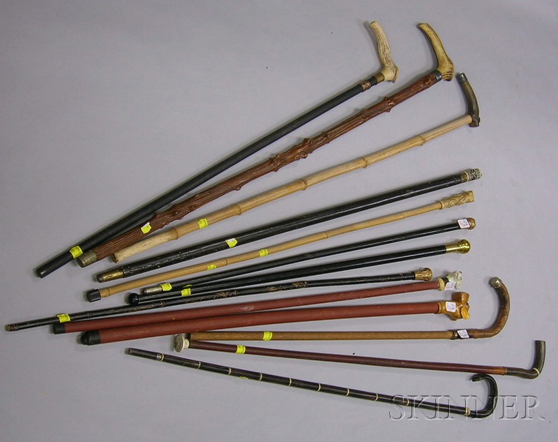 Appraisal: Thirteen Assorted Canes and Walking Sticks wood bamboo and root