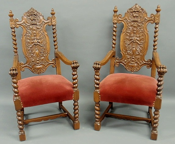 Appraisal: Four Jacobean style oak open armchairs h x w x