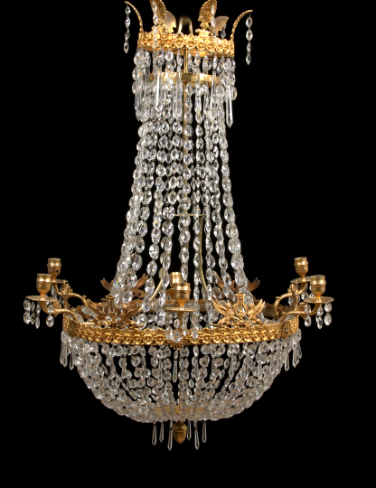 Appraisal: French Gilt-Brass and Cut Glass Six-Light Chandelier of corbeille form