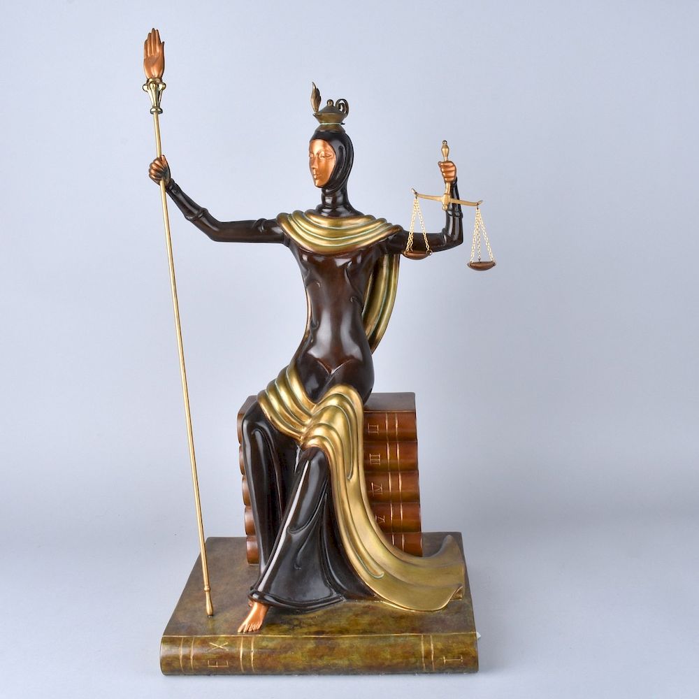 Appraisal: Erte Lady Justice Bronze Sculpture Erte Russian French - Bronze