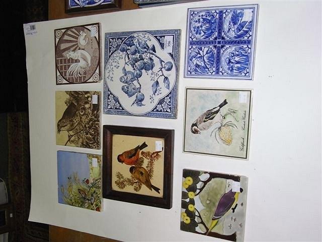 Appraisal: EIGHT MINTON AND OTHER TILES various bird scenes x one