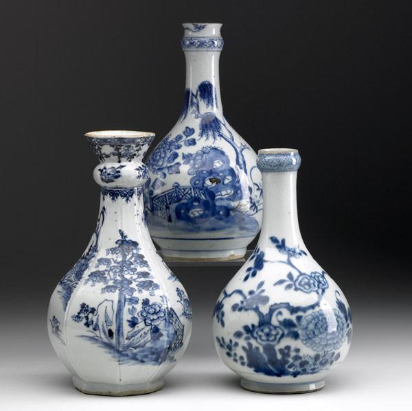 Appraisal: CHINESE EXPORT Grouping of three blue and white water bottles