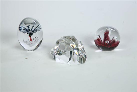 Appraisal: THREE PAPERWEIGHTS A crystal Val Saint Lambert weight in the