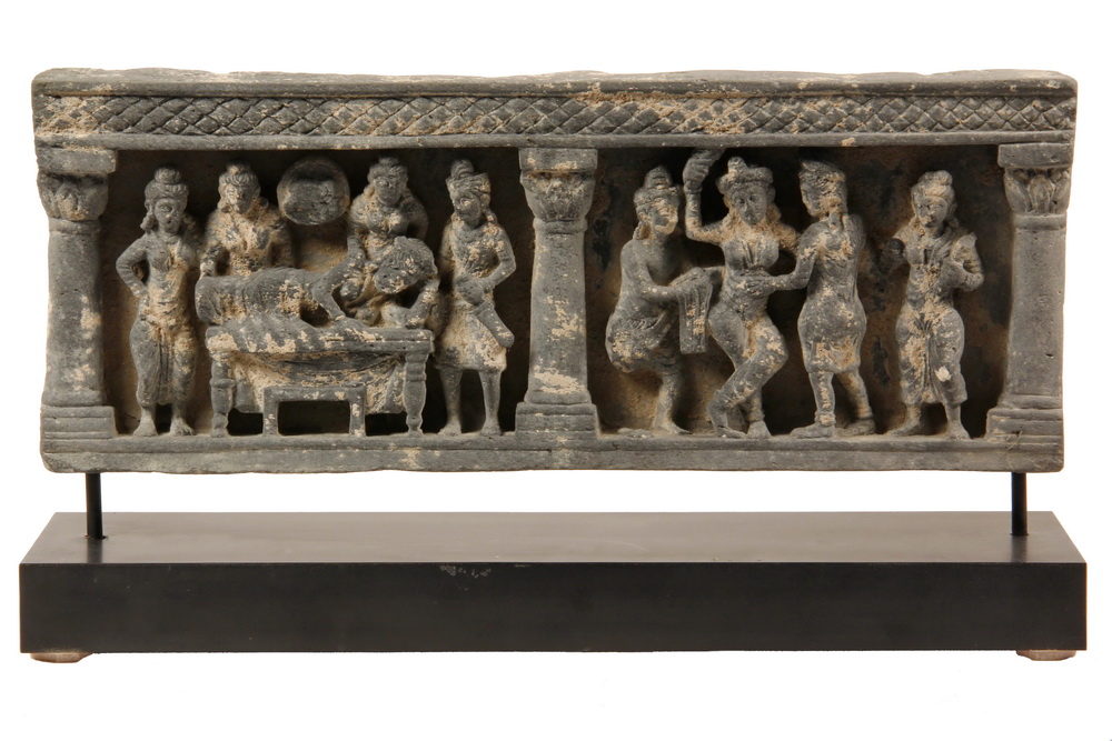 Appraisal: ANCIENT BUDDHIST FRIEZE - Birth of Buddha in deep relief