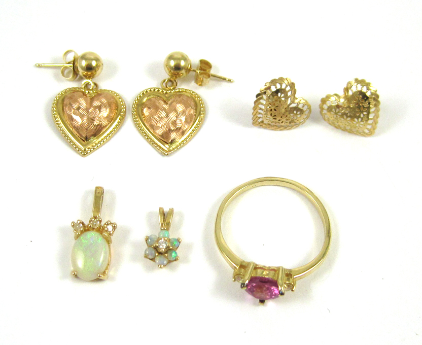 Appraisal: SEVEN ARTICLES OF FOURTEEN KARAT GOLD JEWELRY including two pairs