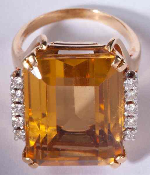 Appraisal: Retro Citrine and Diamond Ring Signedcirca with poorly struck makers