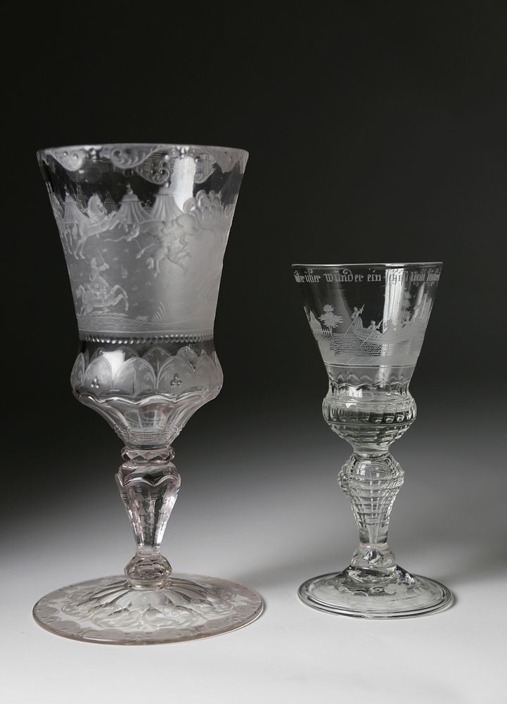 Appraisal: Two German Engraved Glass Goblets Two German Engraved Glass Goblets