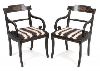 Appraisal: A Pair of Regency Style Painted Armchairs Height inches A