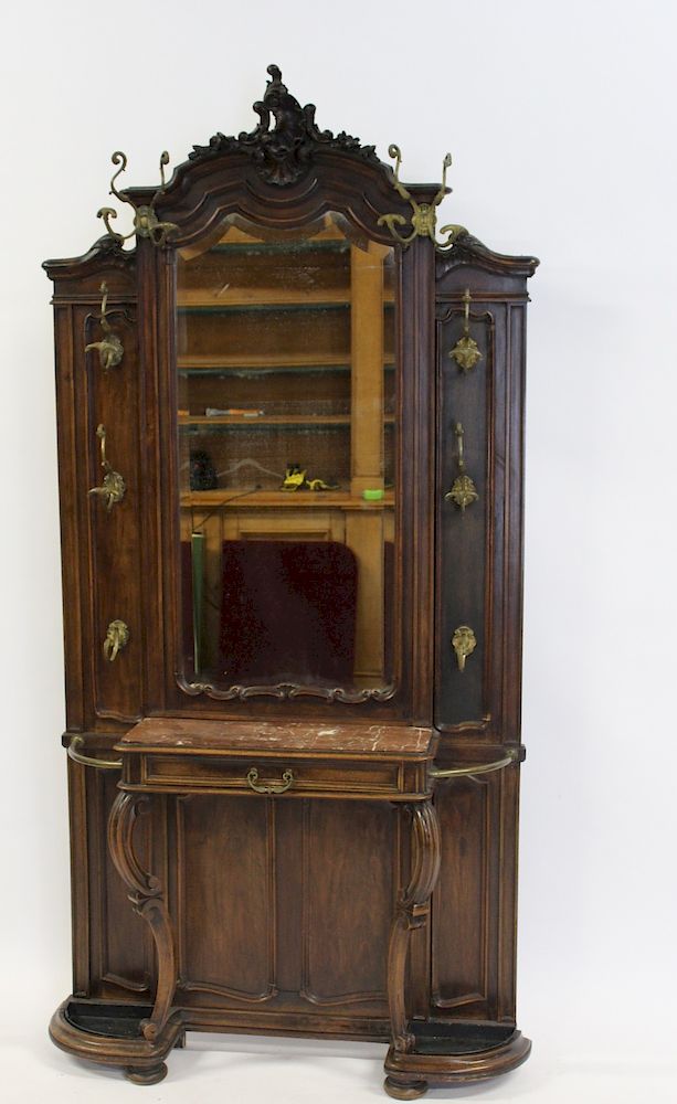 Appraisal: Victorian Carved Mirror Back Hall Tree with One Drawer and