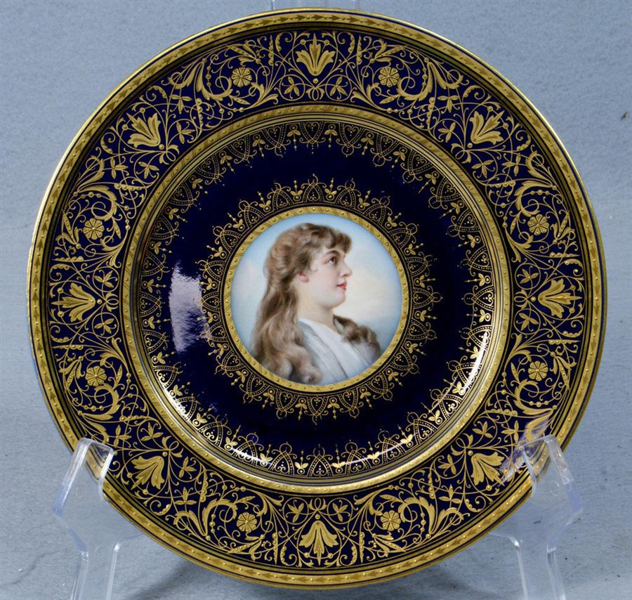 Appraisal: Meissen portrait plate beaded gilt border cobalt field signed J