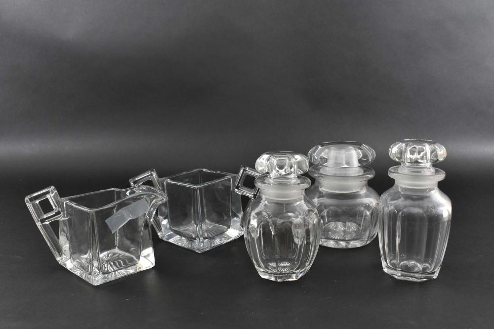 Appraisal: THREE HEISEY GLASS CO BOTTLES A CREAMER SUGARThe ovoid fluted