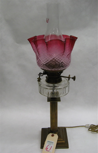 Appraisal: AN ENGLISH HINKS DUPLEX NO CRANBERRY BANQUET LAMP having a