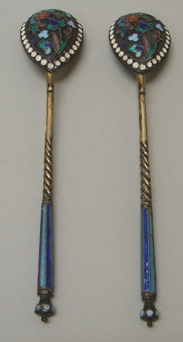 Appraisal: Lot of two Two Russian silver spoons enamel decoration marked