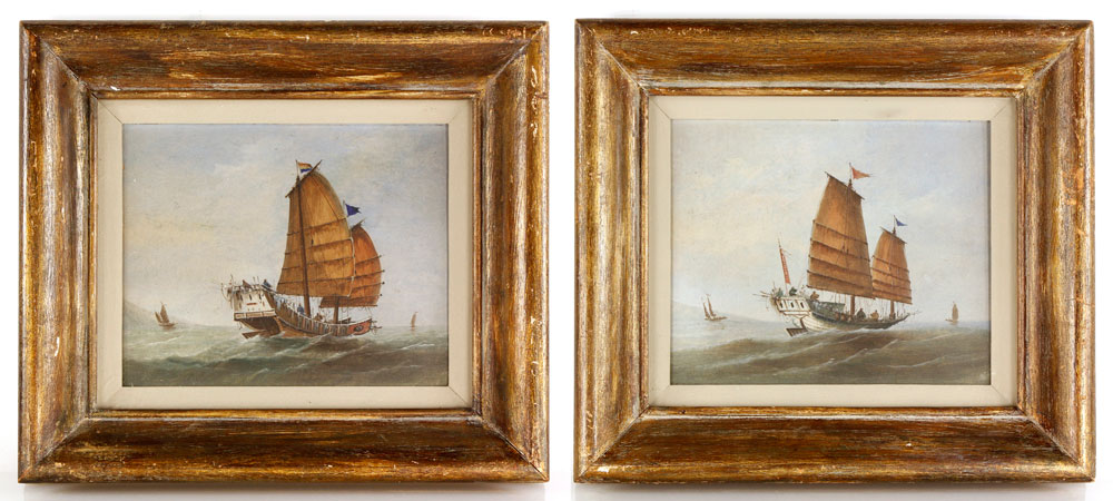 Appraisal: - Pr th C China Trade Paintings Pair of late