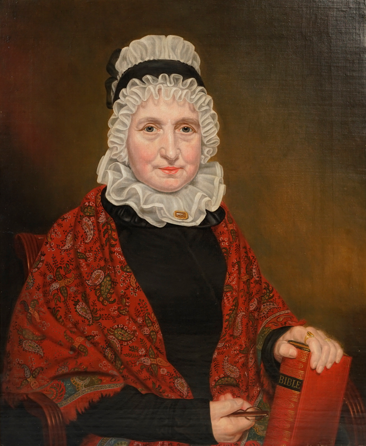 Appraisal: FINE TH CENTURY PORTRAIT PAINTING OF AN OLDER WOMAN Bonnet-top