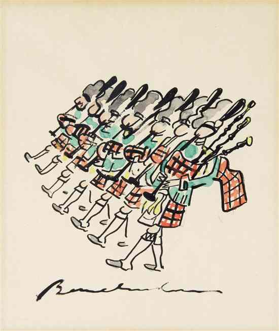 Appraisal: BEMELMANS LUDWIG Bagpipers ink and watercolor on paper signed ''Ludwig