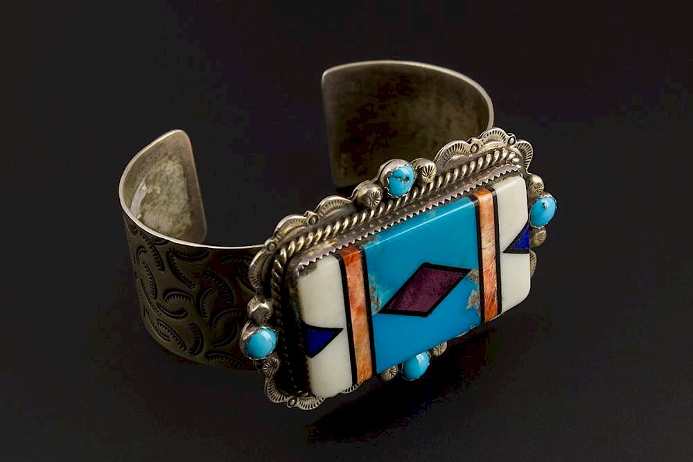 Appraisal: Navajo Inlay Bracelet Exceptionally well done Navajo Inlay Sterling Silver