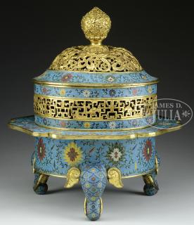 Appraisal: CLOISONNE ENAMEL CENSER AND COVER China The censer is composed