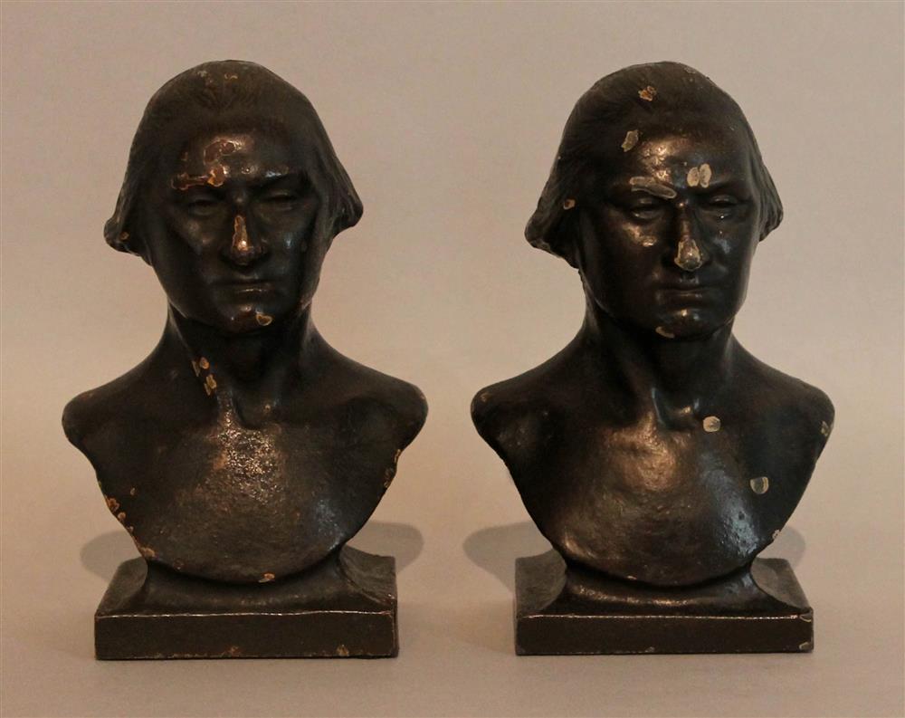 Appraisal: PAIR OF CAST IRON WITH BRONZE PATINA GEORGE WASHINGTON BOOKENDS