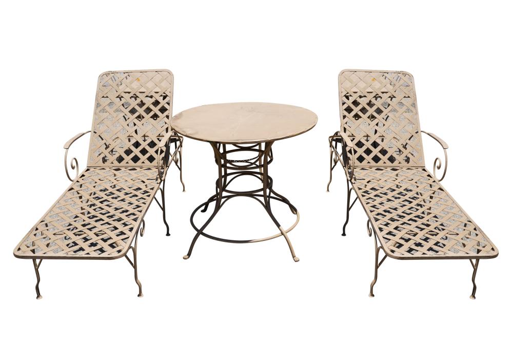 Appraisal: COLLECTION OF PAINTED IRON PATIO FURNITUREcomprising a dining table inches