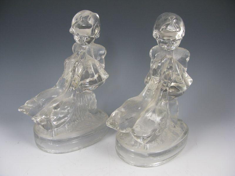 Appraisal: Pair of Pattern Glass Hummel Goose Girls likely originally used