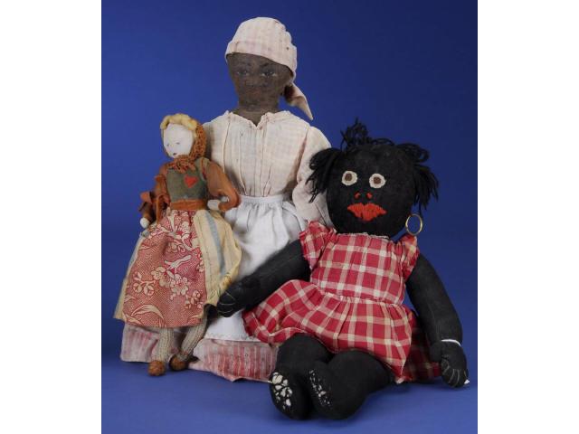 Appraisal: Lot Three Cloth Dolls America ca includes black printed cloth