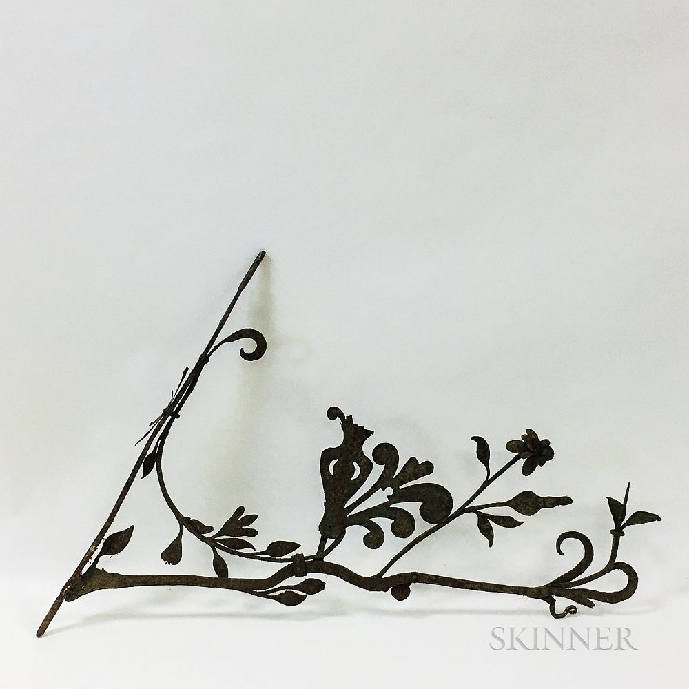 Appraisal: Wrought Iron Floriform Trade Sign Bracket Wrought Iron Floriform Trade