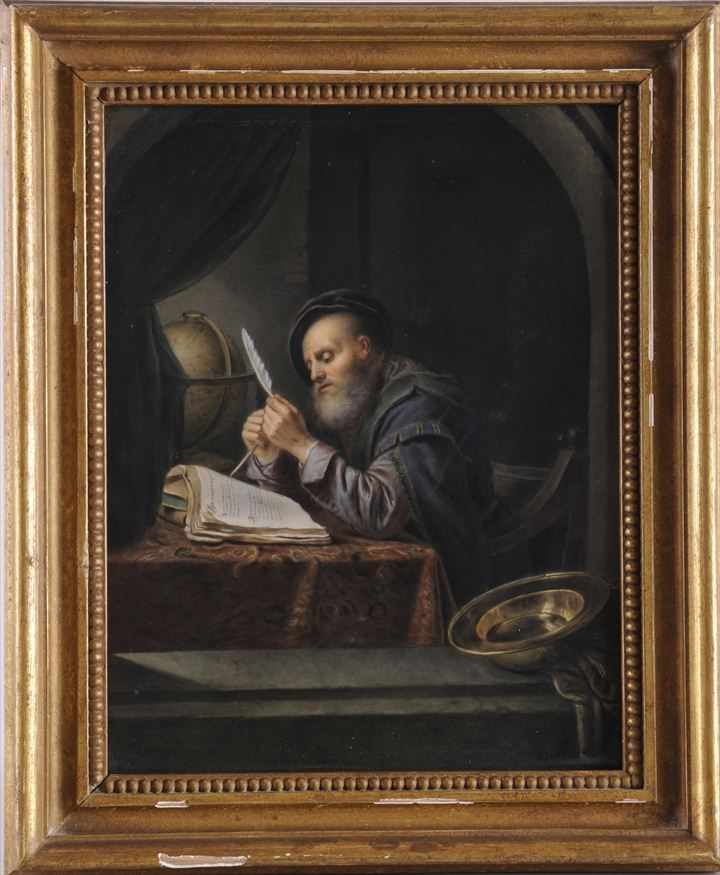 Appraisal: K P M PAINTED PORCELAIN PLAQUE SCHOLAR IN HIS STUDY