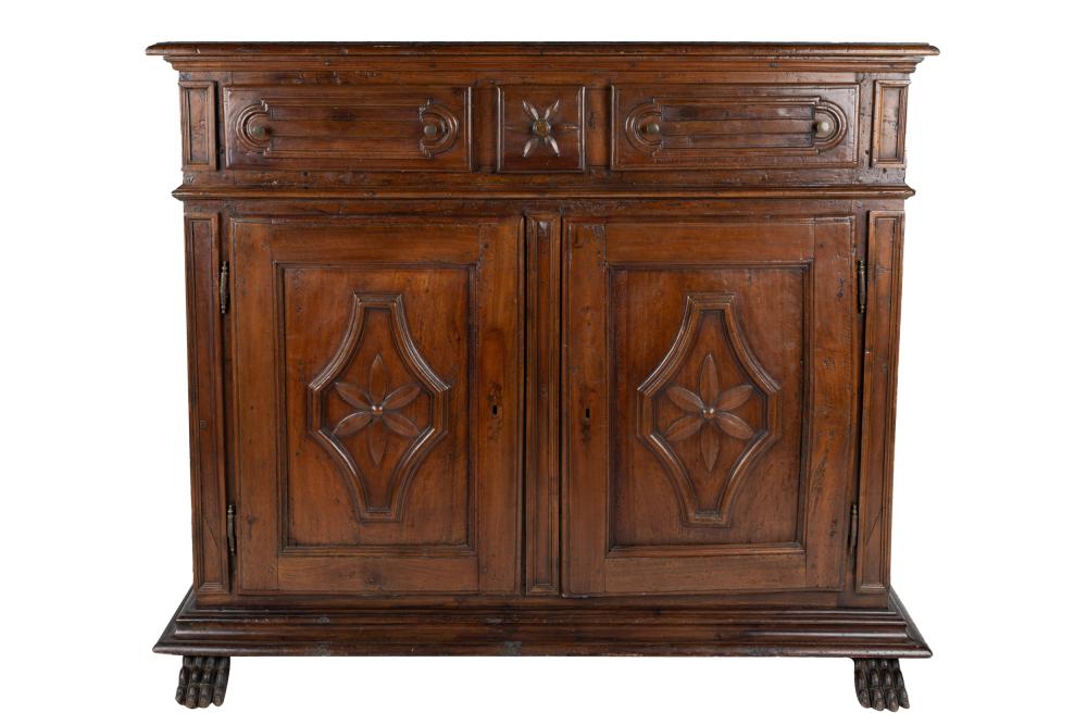 Appraisal: ITALIAN RENAISSANCE STYLE WALNUT CREDENZAthe rectangular top over three drawers