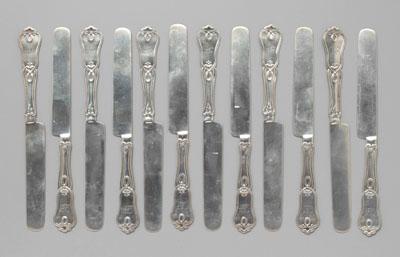 Appraisal: Set of coin silver knives shaped solid handles with foliate