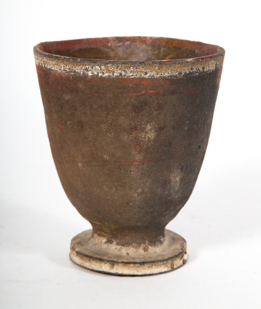 Appraisal: Ancient painted earthenware goblet possibly Italian crisply turned buff earthenware