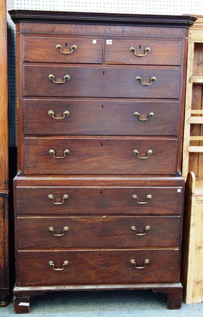 Appraisal: A George III mahogany chest on chest of two short