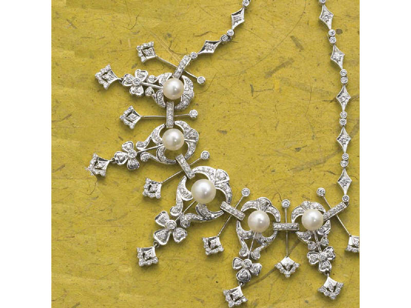 Appraisal: K WHITE GOLD DIAMOND AND PEARL NECKLACE k white gold