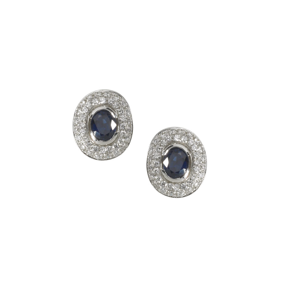 Appraisal: Pair Of Italian k White Gold Button Earrings each bezel