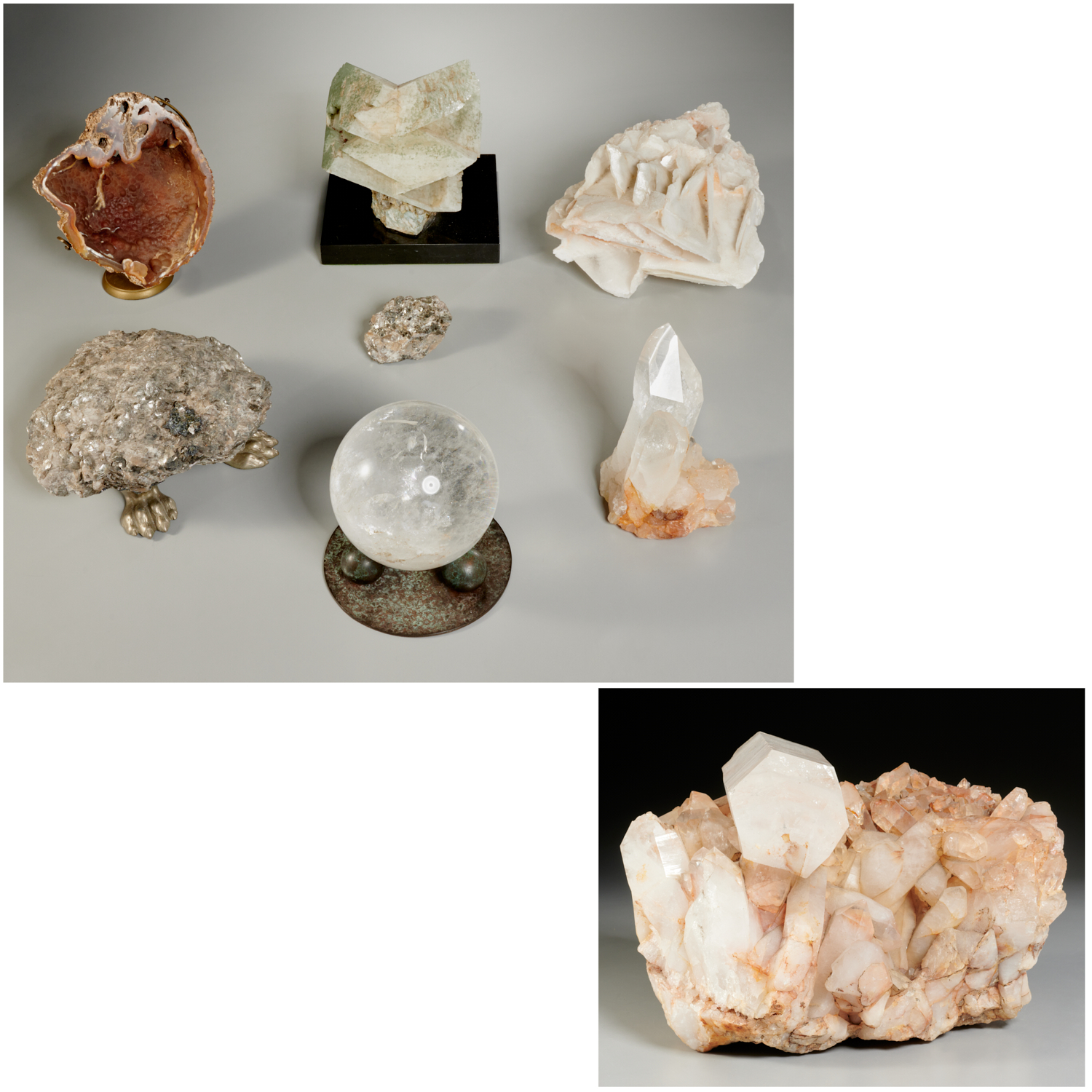 Appraisal: MINERAL SPECIMEN COLLECTION pieces incl a polished rock crystal orb