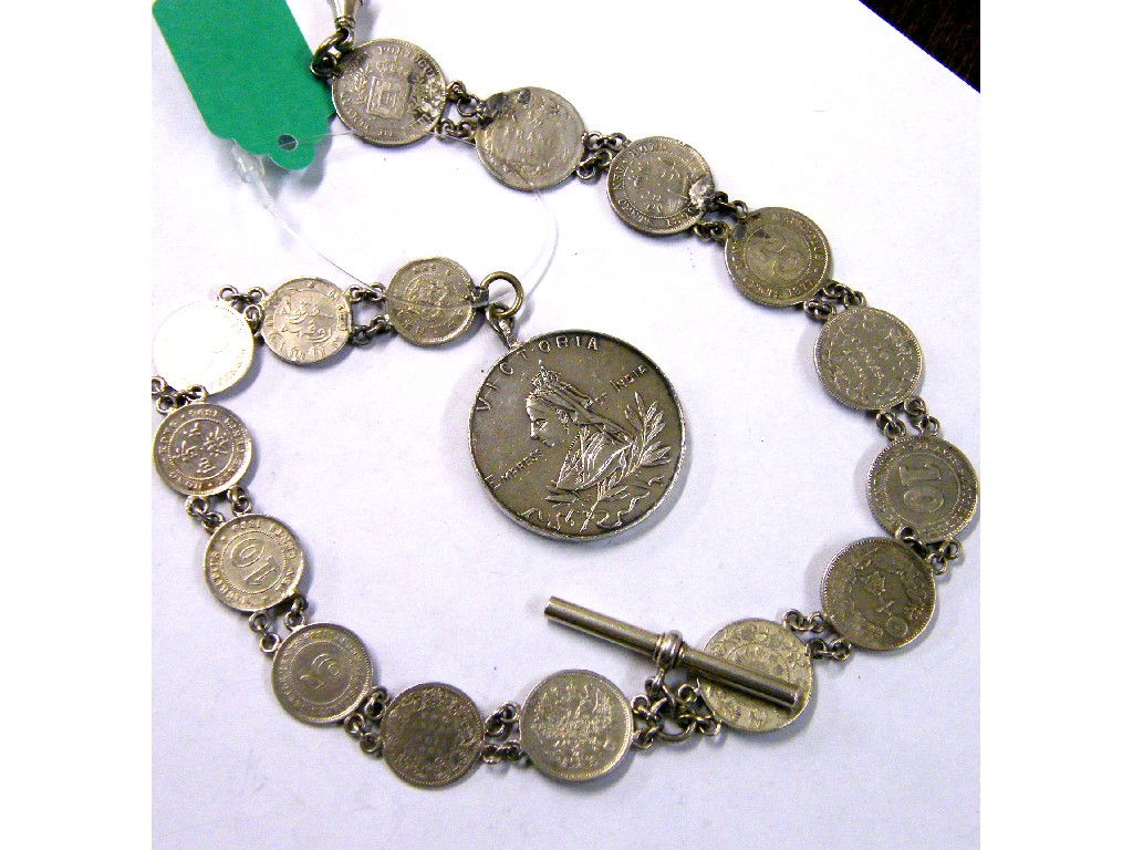 Appraisal: Victorian watch Albert made from Victoria silver coins with T-bar