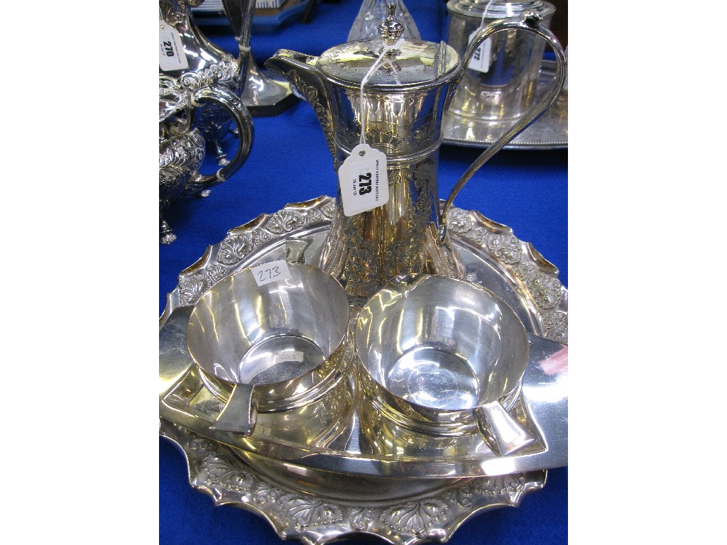 Appraisal: Lot comprising silver plated pot cream and sugar and salver