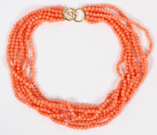 Appraisal: CORAL BEAD NECKLACE W YELLOW GOLD CLASP CORAL BEAD NECKLACE