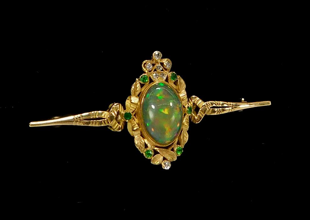 Appraisal: K Gold Harlequin Fire Opal Brooch K Gold Harlequin Fire