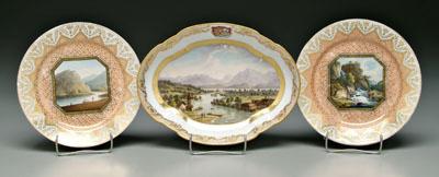 Appraisal: Three pieces scenic porcelain all hand painted pair plates with