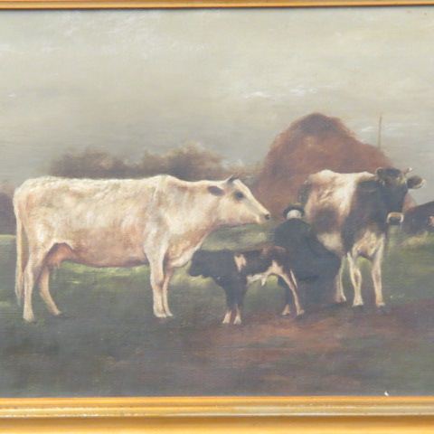 Appraisal: L H Fink oil landscape with cows on canvas signed