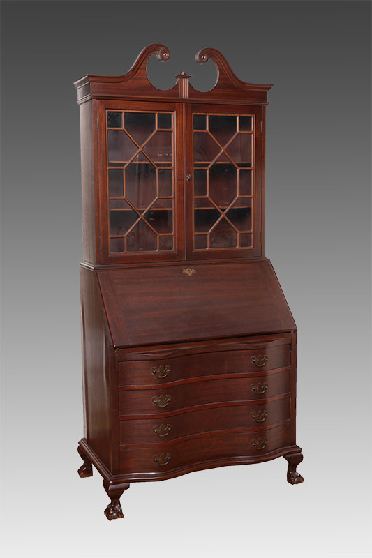 Appraisal: MADDOX MAHOGANY DROPFRONT SECRETARY BOOKCASE Broken arch pediment and spire