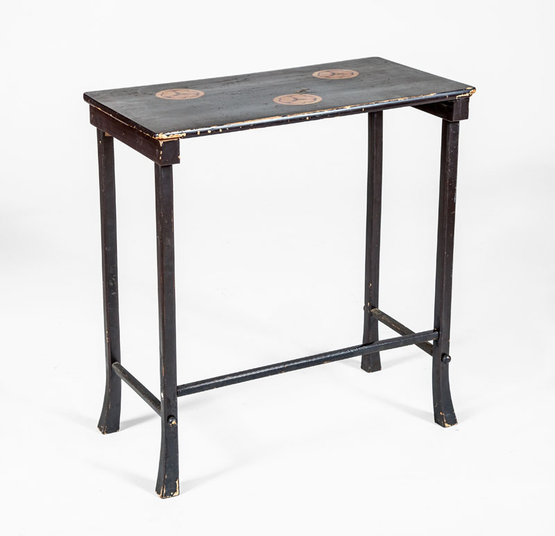 Appraisal: JAPANESE BLACK LACQUER AND PARCEL-GILT SIDE TABLE Lacking two nesting