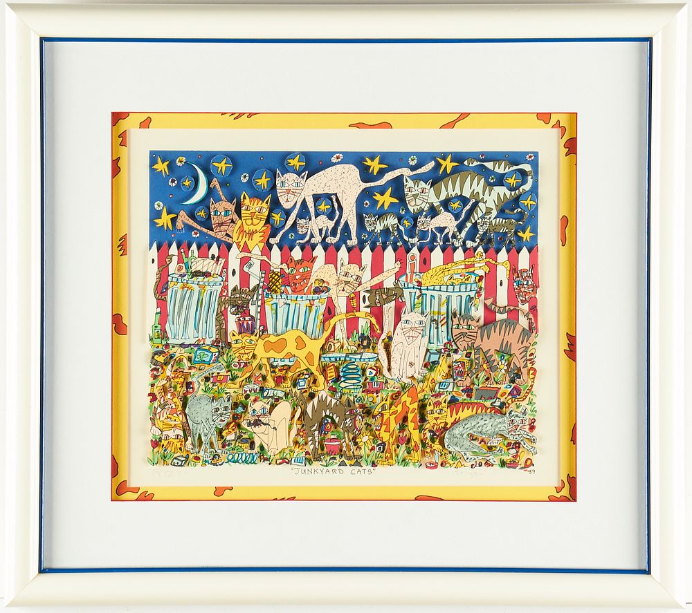 Appraisal: James Rizzi Junkyard Cats D Serigraph James Rizzi American -