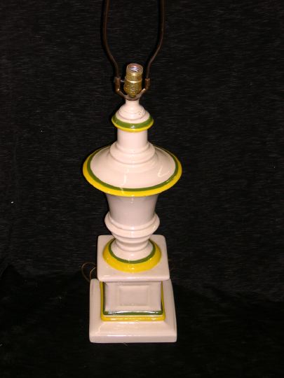 Appraisal: Tall Italian Lemon Yellow and Green-Banded White Majolica Table Lamp