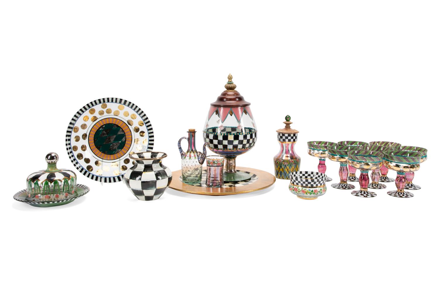 Appraisal: PCS MACKENZIE-CHILDS CHECKERBOARD GLASSWARE MacKenzie-Childs Ltd American founded piece group