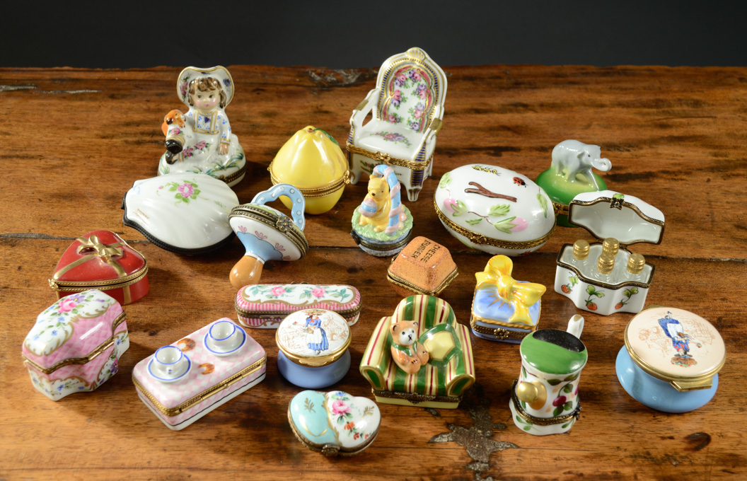 Appraisal: COLLECTION OF TWENTY PORCELAIN COVERED MINIATURE BOXES most are hand