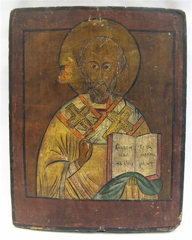 Appraisal: A RUSSIAN ICON depicting Saint Nicholas Nicholas the Wonder Worker